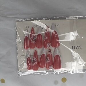 Red Floral Press-On Nails